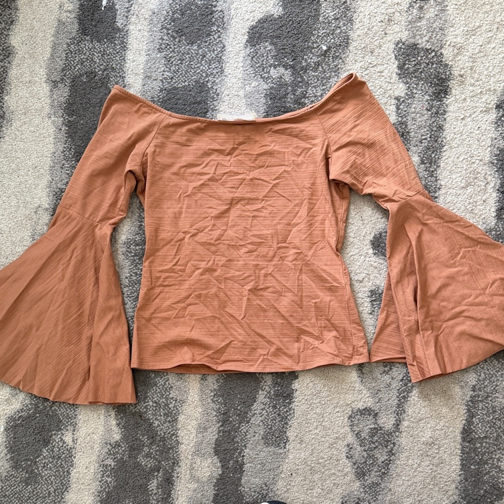 The Impeccable Pig Off-Shoulder Bell Sleeve Blouse - Brown